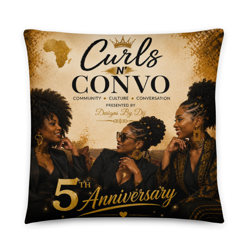 5th Anniversary Curls N' Convo Throw Pillow- Melanated Convos